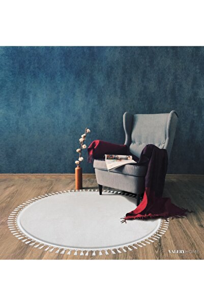 Valery Home Vl Yuvarlak Comfort Ponpon Saçaklı Peluş Halı Ekru
