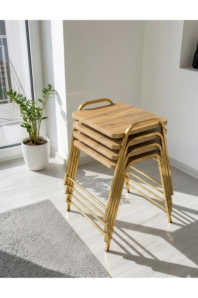 Nokta Sehpa Home TEPSİ 4LÜ ZİGON SEHPA gold çam