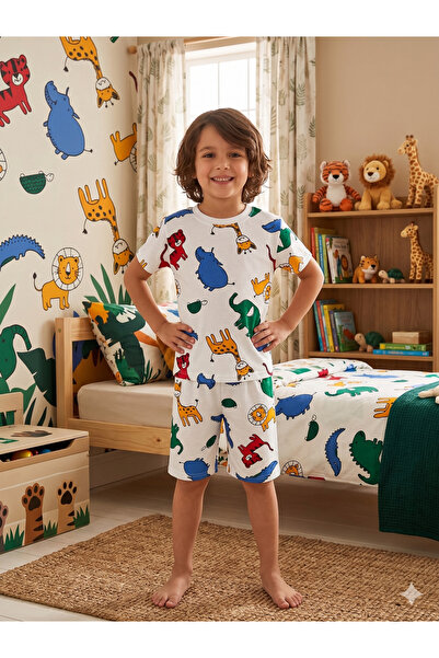 Fil Kids Set de pijamale cu mânecă scurtă pentru băiat, din bumbac, alb, cu m...