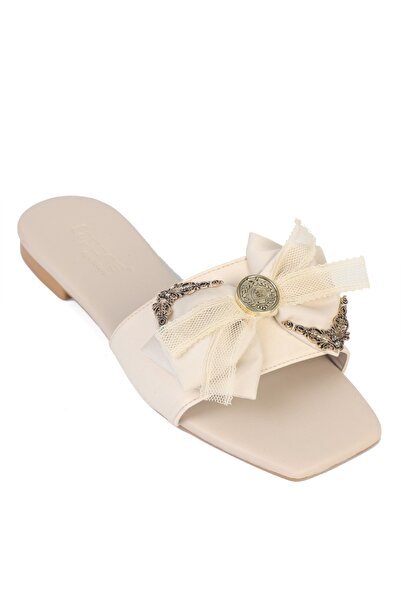 Capone Outfitters Daniella Flat Heeled Women's Slippers with Satin Bow and Bl...