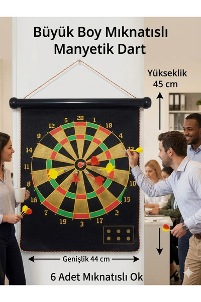çınaroğlu avm Büyük Boy 6 Oklu Mıknatıslı Dart Seti Çift Yönlü Manyetik Duvar...