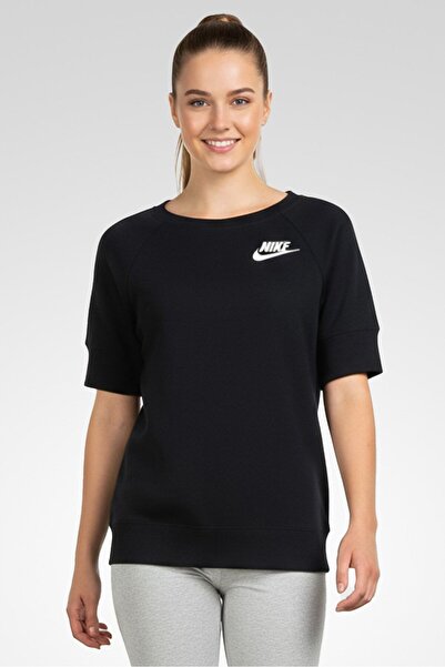 Nike تي شيرت نسائي رياضي بأكمام قصيرة مناسب للخارج، أسود