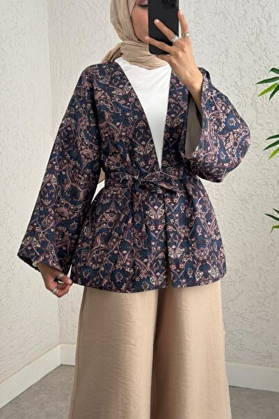 Modamorfo Dijital Baskılı Beli Kemerli Kapitone Kimono -laci