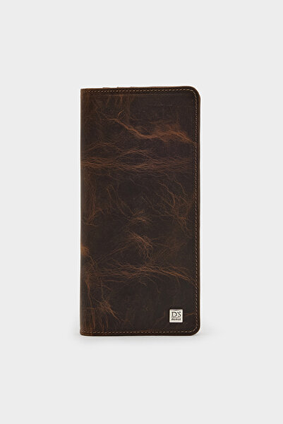 D'S Damat Ds Damat Brown 100% естествена кожа дълъг портфейл с отделение за т...