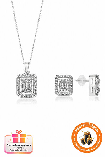 Lucente Jewellery 925 Ayar Baget Taşlı Kolye & Küpe Seti Gümüş Kaplama Hediye...