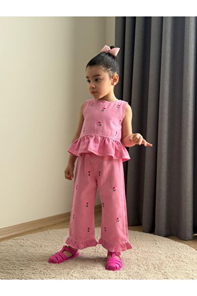 Kidmark Çocuk Modası Kız Çocuk Bebe Yaka Taşlı Şort Tulum