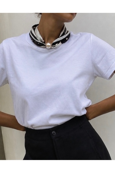Markiz Takı Model de eșarfă cu perle alb-negru (mechanism de deschidere și în...