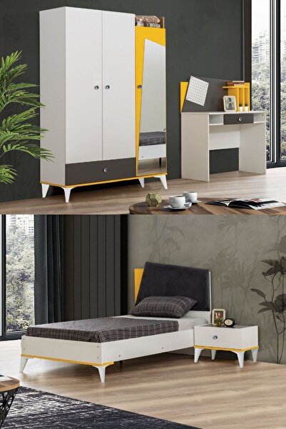 Setay Giallo Genç Odası Takımı, Karyola, Dolap, Komodin, Çalışma Masası