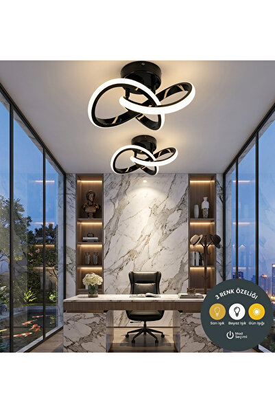 Lzy Avize Store Kar Çiçeği Siyah 3 Renk Işıklı Power Ledli Salon Mutfak Oda H...