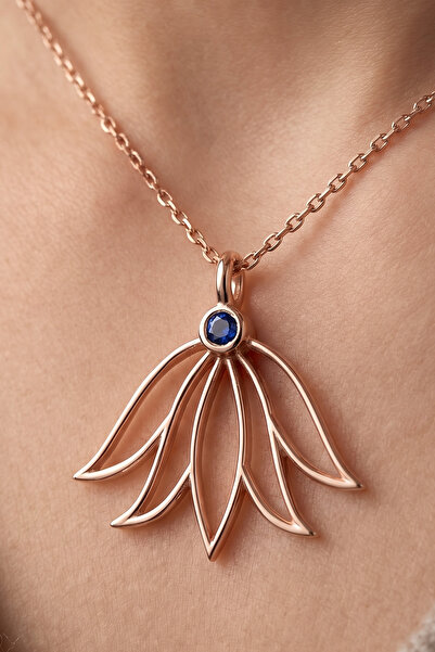 Iryum Safir Lotus Çiçeği Kolye