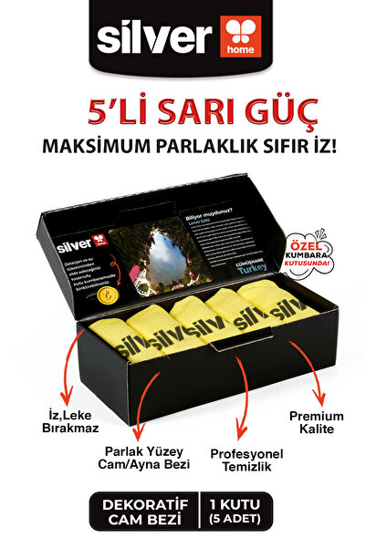 SİLVER HOME 5 Adet Mikrofiber Dekoratif Cam Bezi - Sarı