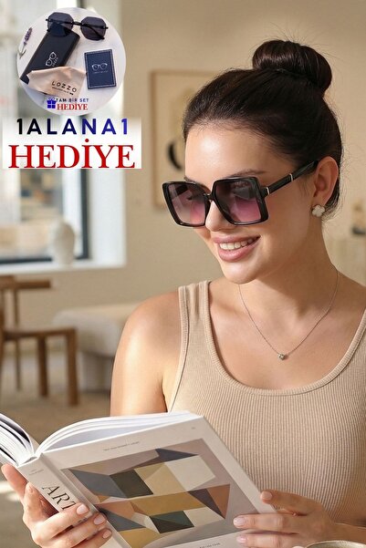 Lozzo Kadın Kelebek Gümüş Aksesuarlı UV400 Güneş Gözlüğü 23066 c2 Açık Cam