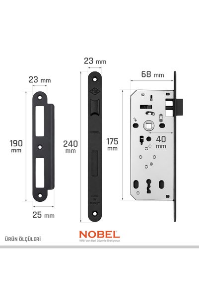 Nobel Extra Mortise Lock Black 40X23 mm Oval Room
