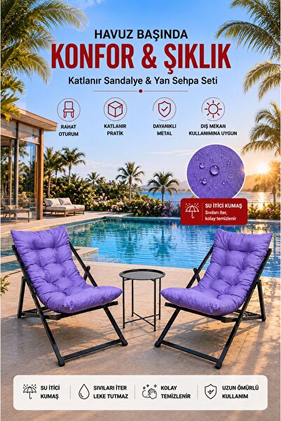 HASTUNÇ Minderli - Morasra Şezlong Seti Bahçe&balkon&teras&plaj Katlanır Ikil...