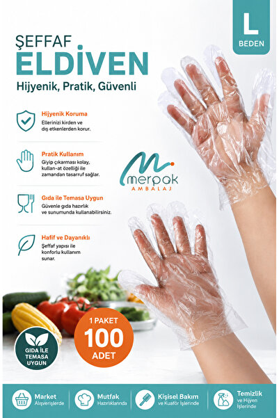 Merpak Ambalaj Şeffaf Eldiven 100 Adet Hışır Poşet Eldiven Kullan At Eldiven ...