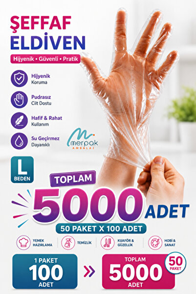 Merpak Ambalaj Şeffaf Eldiven 5000 Adet Hışır Poşet Eldiven Kullan At Eldiven