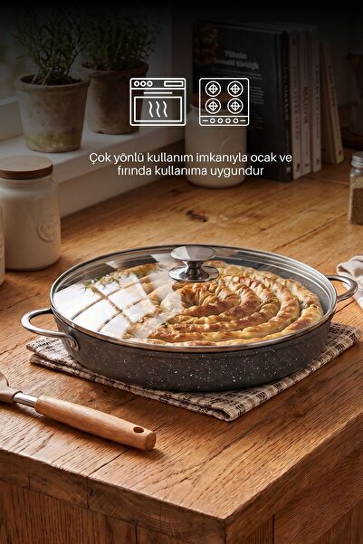 Bonera Tavă de cuptor din granit Pro-plus de 38 cm cu capac