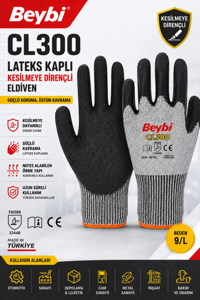 Medicalx Cl300 Lateks Kaplı Kesilmez Eldiven 9 BEDEN