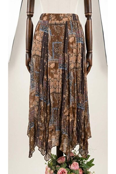 SONGÜLBERİK Women's Ethnic Patterned Bohemian Style Maxi Skirt