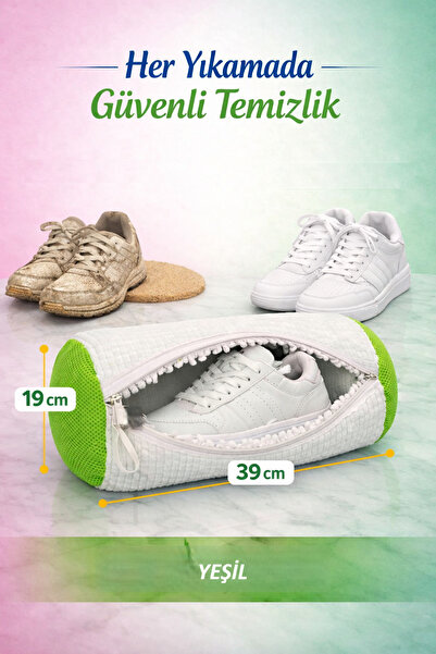 Ferzin Ayakkabı Yıkama Çantası Makarna Kumaş fermuarlı Yeşil