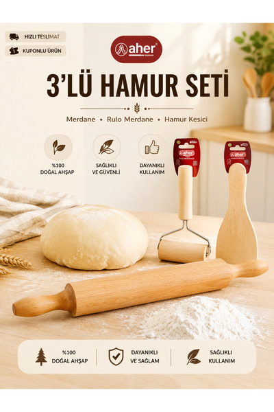 AHER 3-Piece Dough Set Rolling Paddle Rolling Paddle Dough Cutter