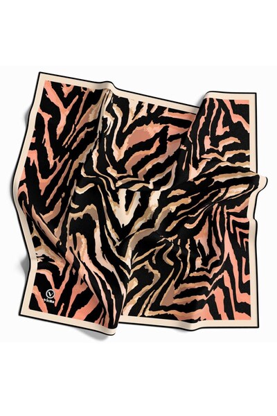 VİOLLA Kristal Zebra Desenli Somon - Siyah Renkli 90x90 Eşarp (İpek İçermez) ...