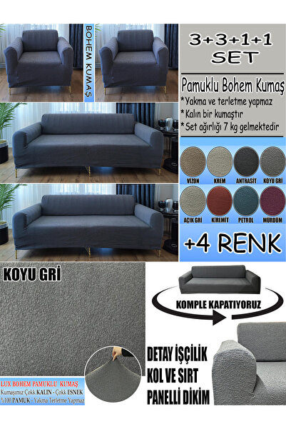 İLYEVTEKSTİLİ BOHEM PAMUKLU KUMAŞ KOLTUK KILIFI SETİ - 3+3+1+1 SET 7 KG GELME...