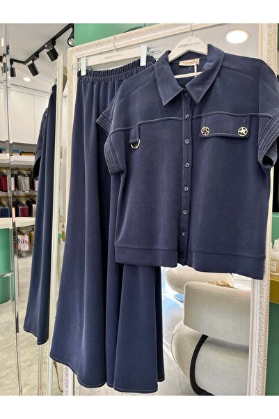Modario Vatkatex Li̇yosel Cupra Vest and Skirt Set - Navy Blue - 40