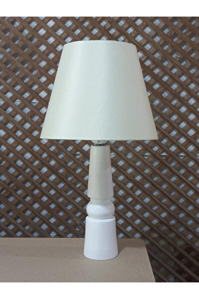ONAY AVM White Wooden Base Lamp Shade Cream Fabric Covered Conical Hat Lamp S...