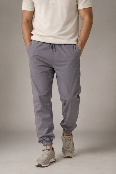 Souris Men's Smoked Jogger Pants Relaxed Fit Cotton Elasticated Cuffs Drawstring