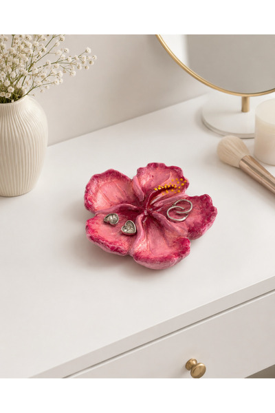 EYO Dekoratif Çiçek Bordo Hibiskus Takı Tabağı