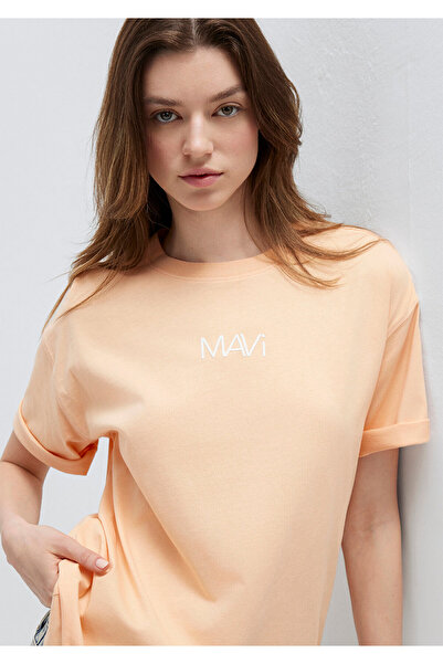 Mavi Logo Baskılı Turuncu Tişört Loose Fit / Bol Rahat Kesim 1613884-71220