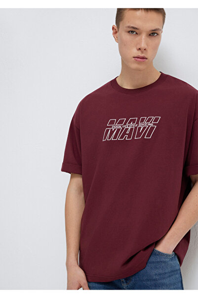 Mavi T-shirt z nadrukiem w kolorze bordowo-czerwonym Oversize / szeroki krój ...