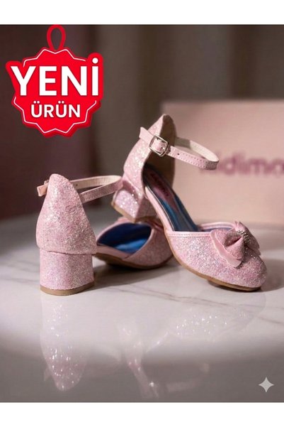 PATİK BEBE KIZ ÇOCUK PUDRA RENKLİ KARE TOPUKLU ABİYE AYAKKABI