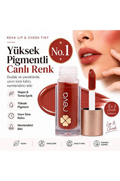 REVA Vegan & Temiz İçerikli Lip & Cheek Tint – 2’si 1 Arada Doğal Renk, Nem v...