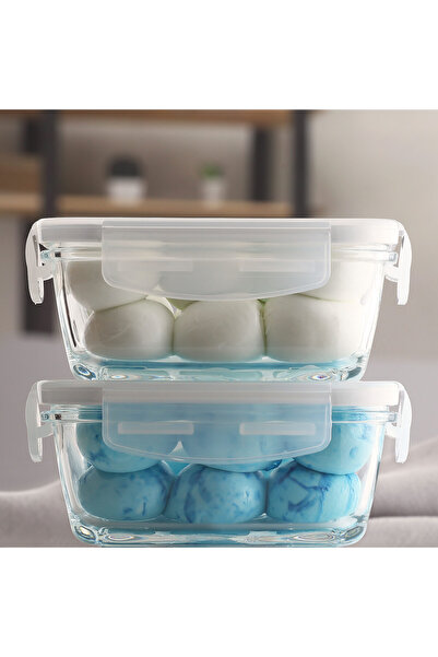 LAV Fresco Glass Storage Container Single Medium Size 720 ml Square White Loc...