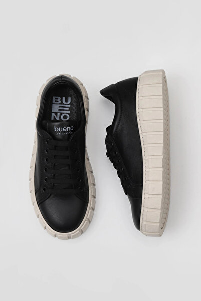 Bueno Shoes حذاء رياضي نسائي أسود جلد مكون من حذاء بكعب إسفيني قطع 01wt3401
