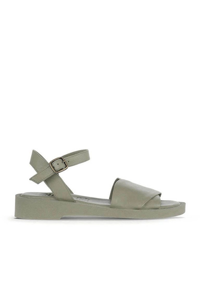 Bueno Shoes صندل نسائي مسطح من الجلد الكاكي 01wa0701