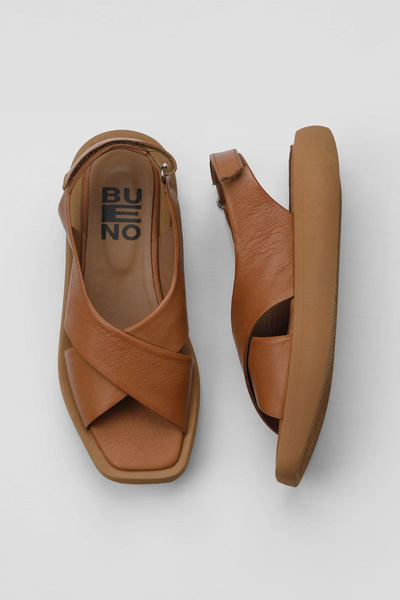 Bueno Shoes Sandale plate pentru femei din piele întunecată, maro, 01wy1012
