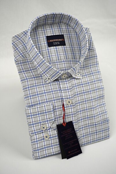 elitpark Royal grid plaid cotton pocketed men's shirt