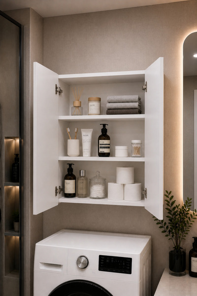 DUYAMO 3 Raflı Çok Amaçlı Banyo Dolabı Mat Beyaz MDF Lam 69x55x25 cm Yavaşlat...