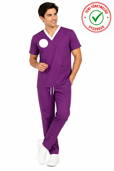 nutrix uniforma Mor Sorumlu Ebe Forması Yarasa Kol Likralı Scrubs Erkek (Yeni...