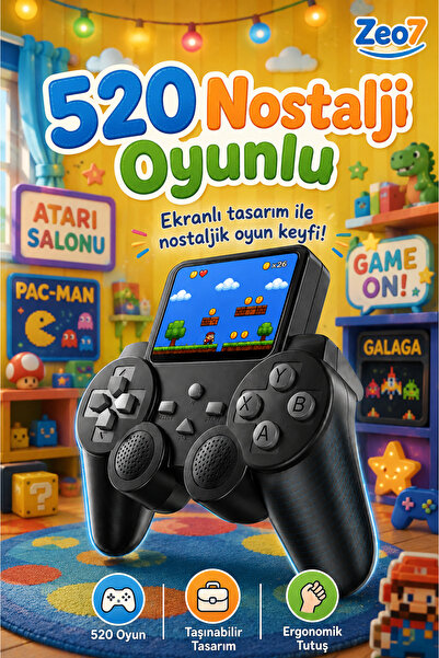 Zeo7 Taşınabilir Kablosuz Oyun Konsolu, 520 Oyun Hafızalı Atari Media Player,...