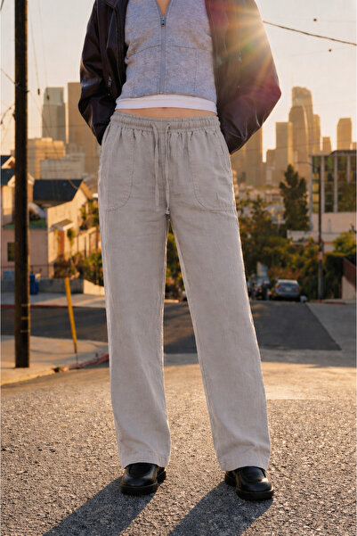 DAMGA JEANS Women's High Waist Loose Summer Gray Jogger Linen Trousers