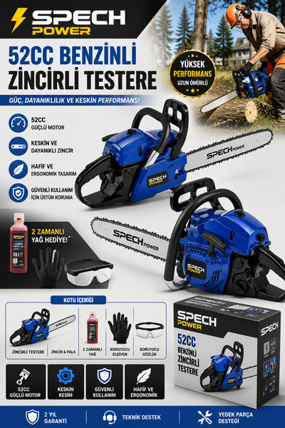 Spech Power Amerikan Teknoloji Benzinli Çift Egzozlu 62 Cc Dal Kesim Hızak Bı...