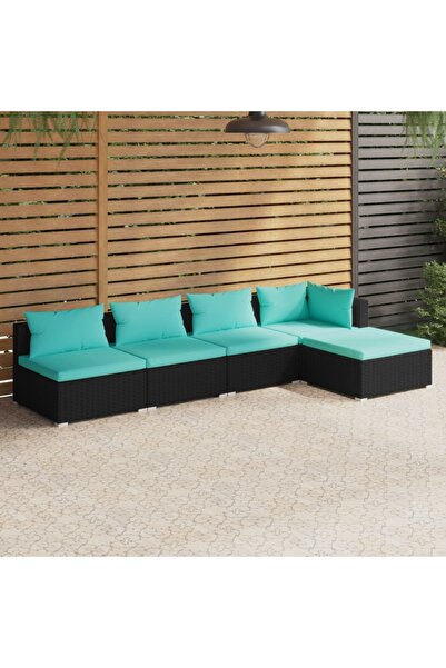Concept Set mobilier de grădină cu perne, 5 piese, negru, poliratan
