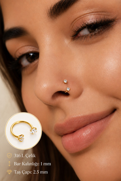Sacce Scarves&Accessories Çelik Taşlı Burun Percing Tragus Helix Kıkırdak