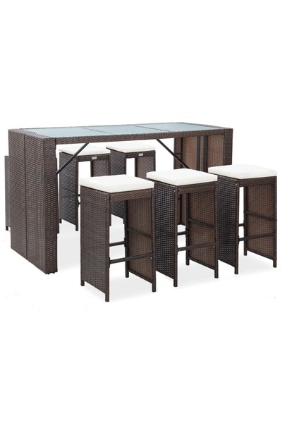 Concept Set mobilier bar de grădină cu perne, 7 piese, maro, poliratan