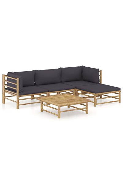 Concept Set mobilier de grădină, 5 piese, perne gri închis, bambus