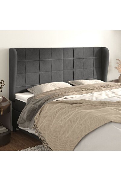 Concept Tăblie de pat cu aripioare gri închis 183x23x118/128 cm catifea